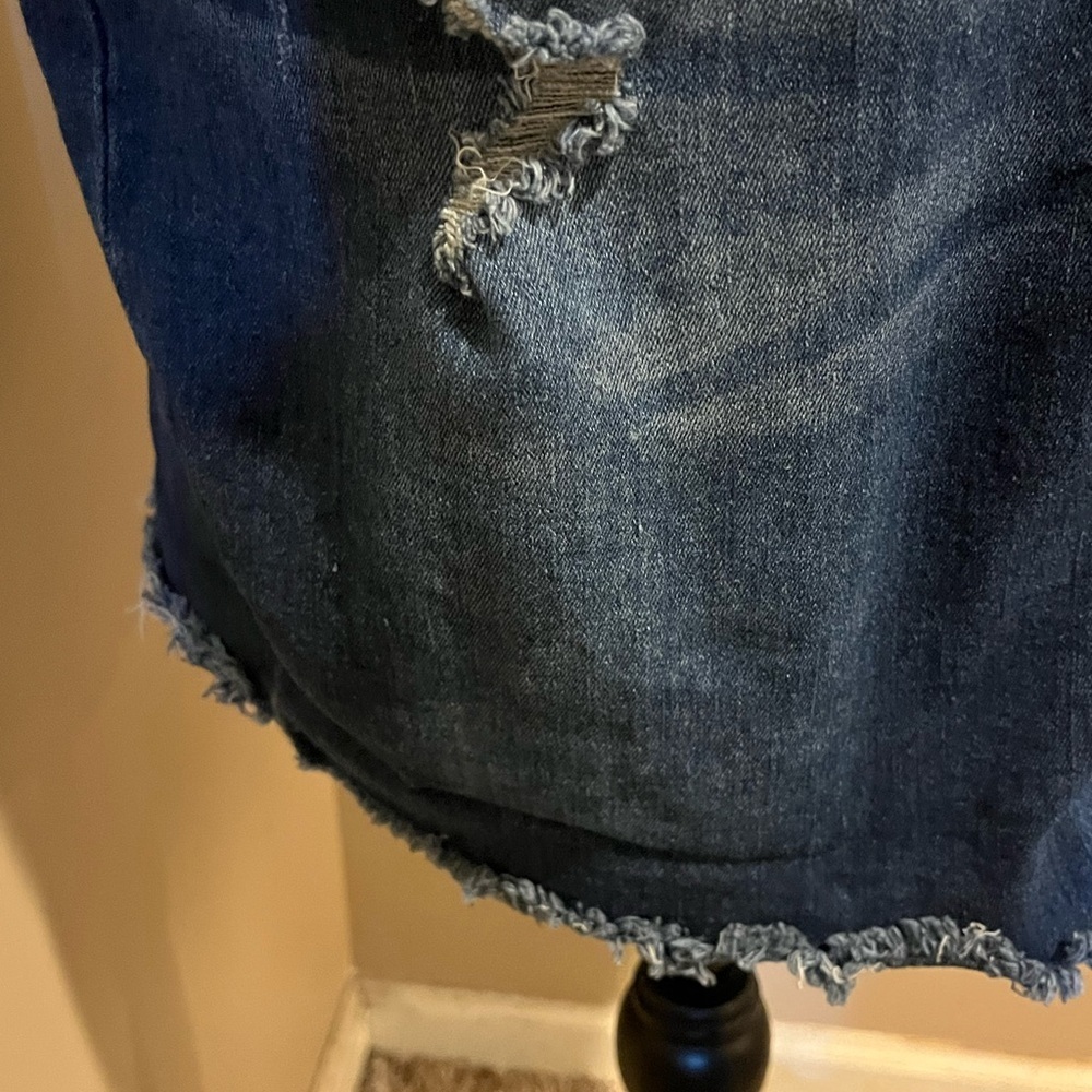 Distressed Denim Overall Mini Dress, 1X - Picture 4 of 14